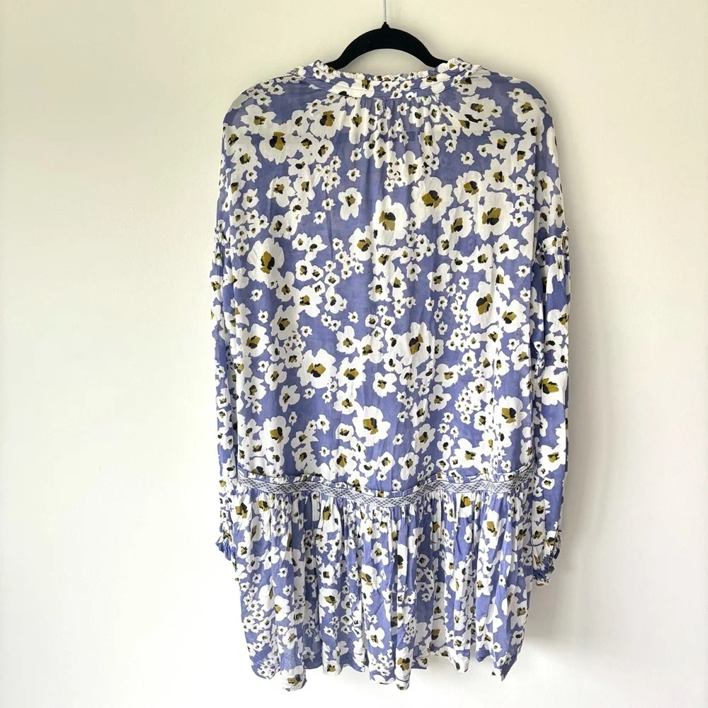 Free People Love Letter Tunic Rain Combo Blue White Floral Daisy Sheer Boho